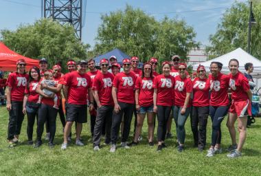 78 team wears matching red shirts