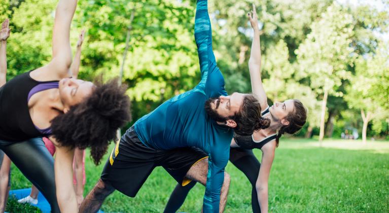 people do yoga outside